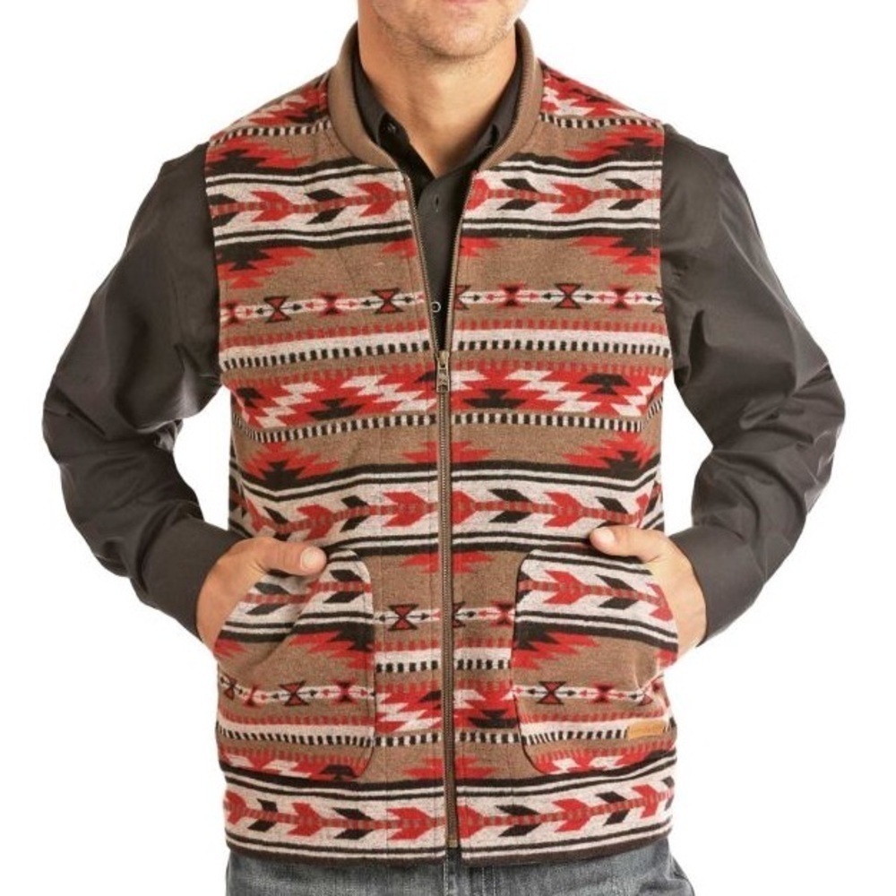 Panhandle Slim Powder River Outfitters Southwestern Jacquard Red Aztec Vest XL